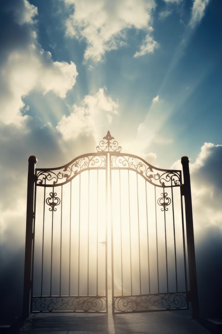 Gates of heaven with clouds and sun shining, created using generative ai technology - Free Images, Stock Photos and Pictures on Pikwizard.com
