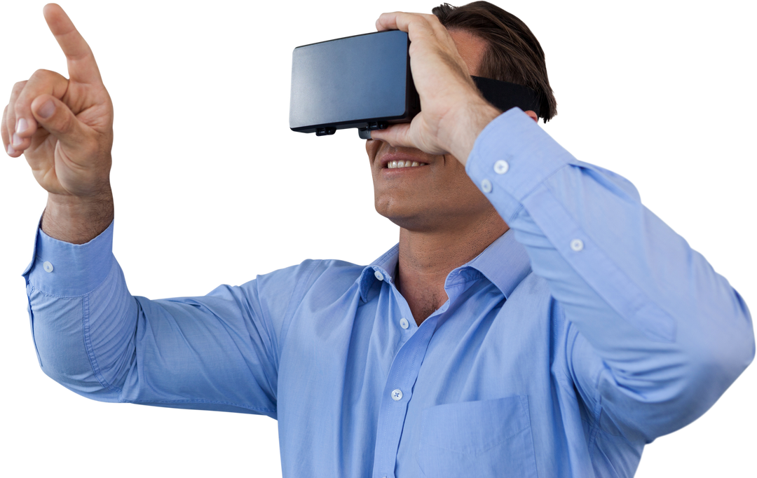 Transparent Casually Dressed Businessman Using VR Headset and Pointing - Download Free Stock Images Pikwizard.com