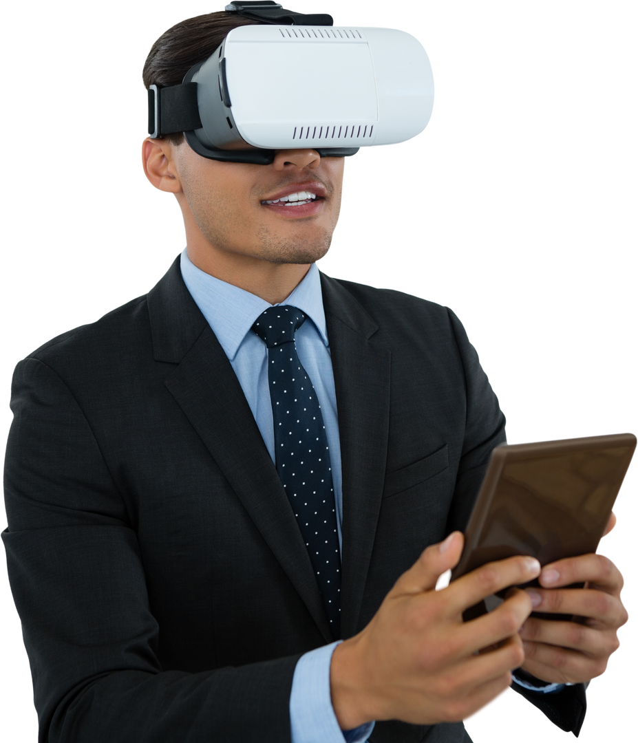 Businessman Using Virtual Reality Glasses and Tablet Transparent Visual - Download Free Stock Images Pikwizard.com