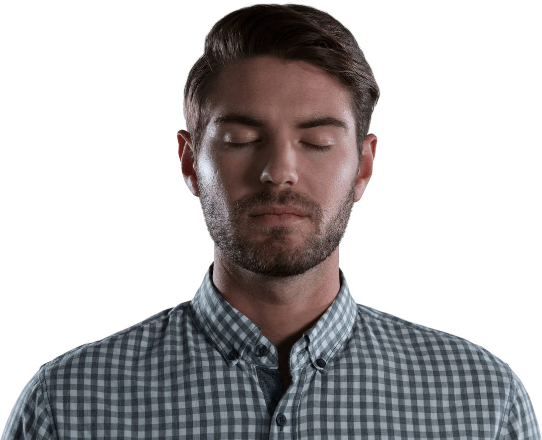 Calm Man Meditating with Eyes Closed on Transparent Background