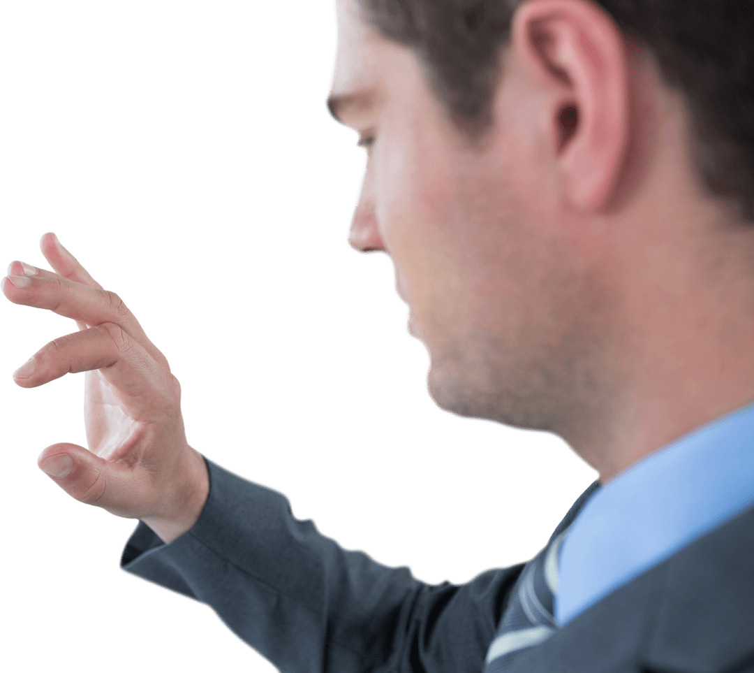 Transparent View Man Making Electronic Gesture in Corporate Suit