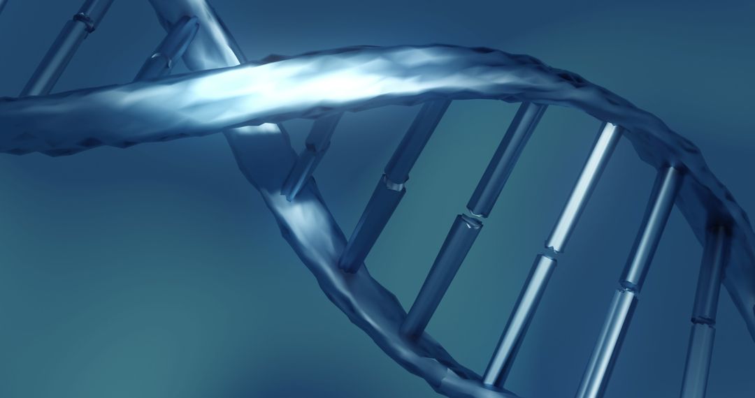 Close-Up of DNA Strand with Blue Illuminated Background
