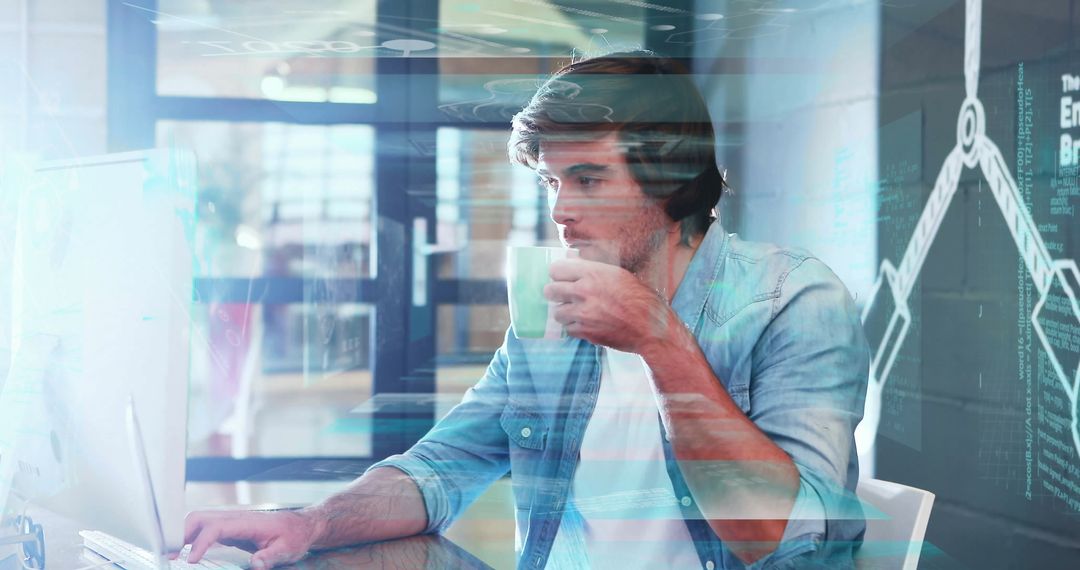 Tech Analyst Monitoring Data Overlays at Modern Office