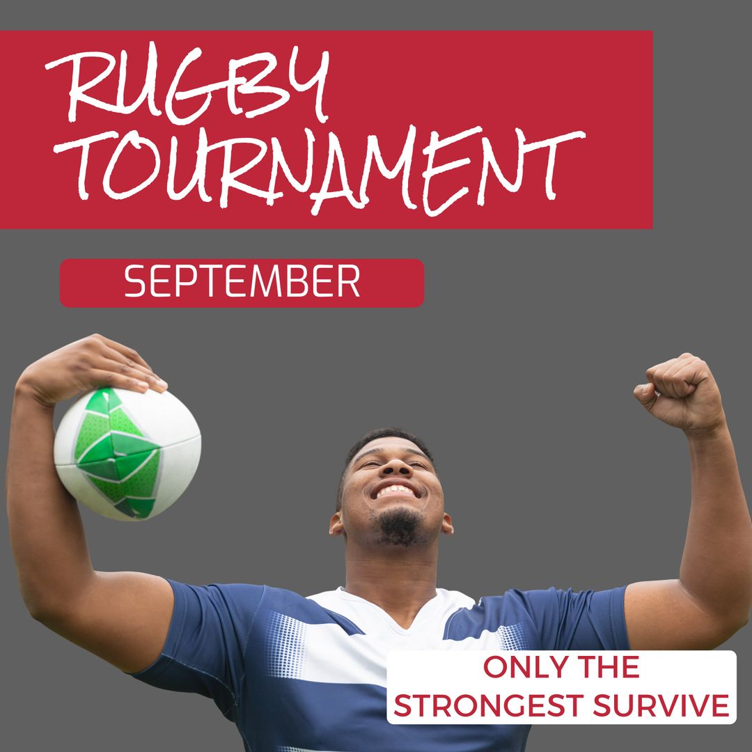 Rugby Tournament Promotion with Happy African American Rugby Player Holding Ball - Download Free Stock Templates Pikwizard.com