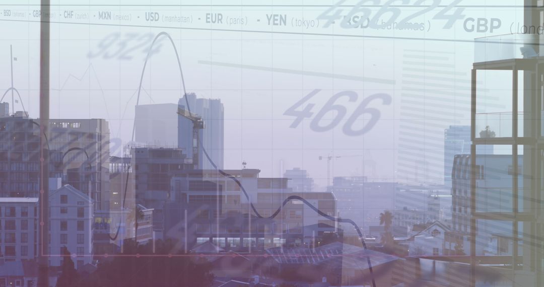 Global Financial Data Overlapping Cityscape for Business Analytics