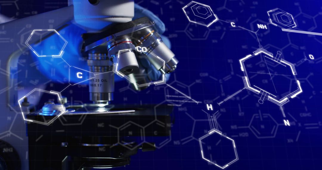 Chemical Structures Over Microscope in Lab Setting