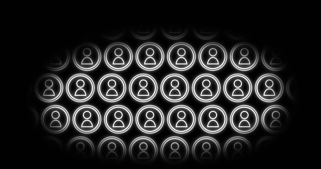 Glowing Network Connection Profile Icons on Black Background