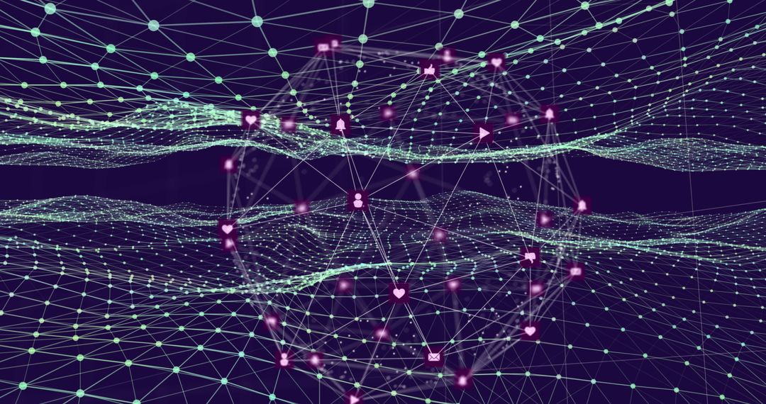 Global Digital Network with Connections and Icons Representation