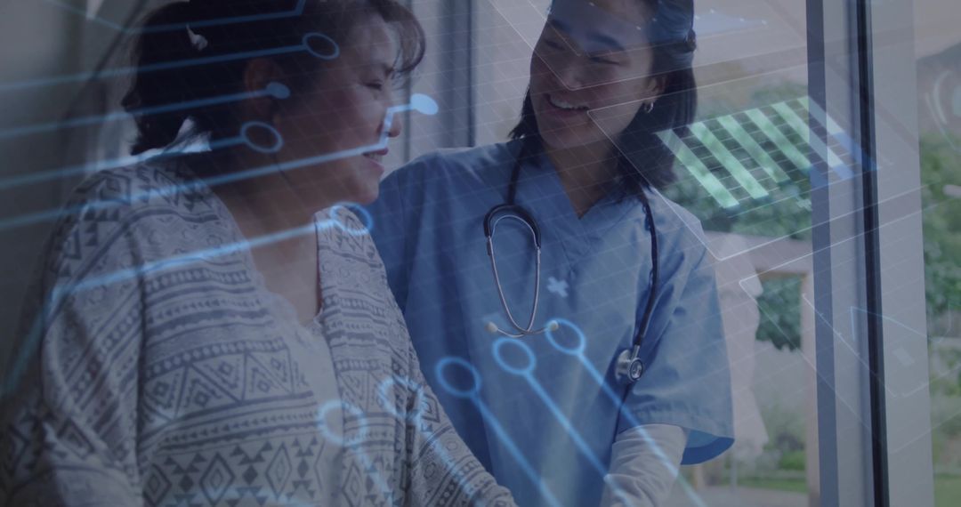 Nurse Assisting Patient with Futuristic Holographic Technology
