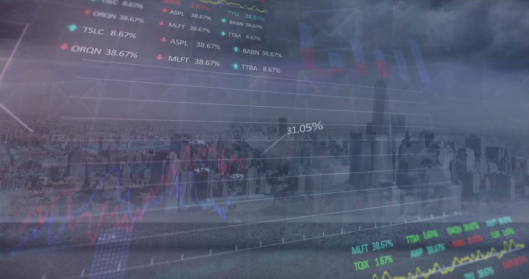 Abstract Cityscape with Stock Market Graphs and Diagrams