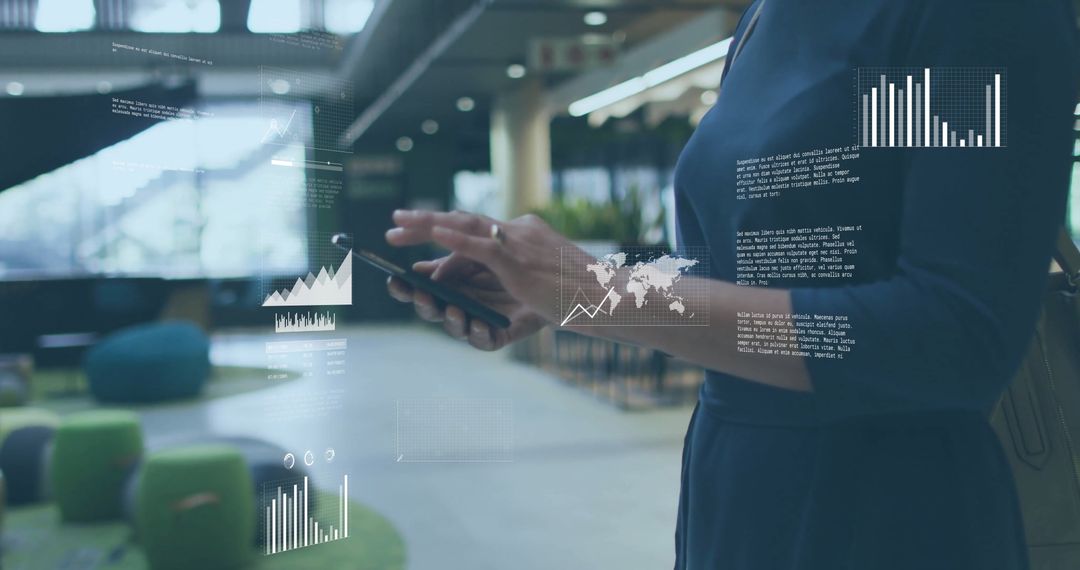 Businesswoman Analyzing Data on Smartphone Interface