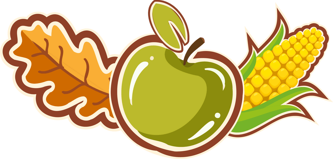 Colorful Autumn Harvest with Green Apple on Transparent Background