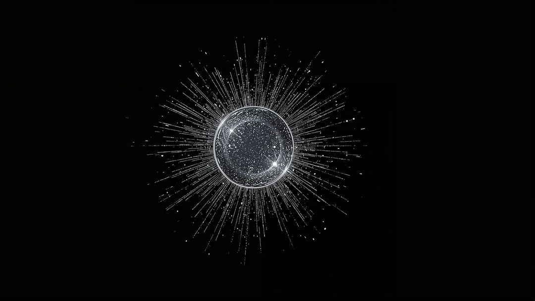 Futuristic Glowing Sphere with Radiating Light Streaks in Cosmic Void