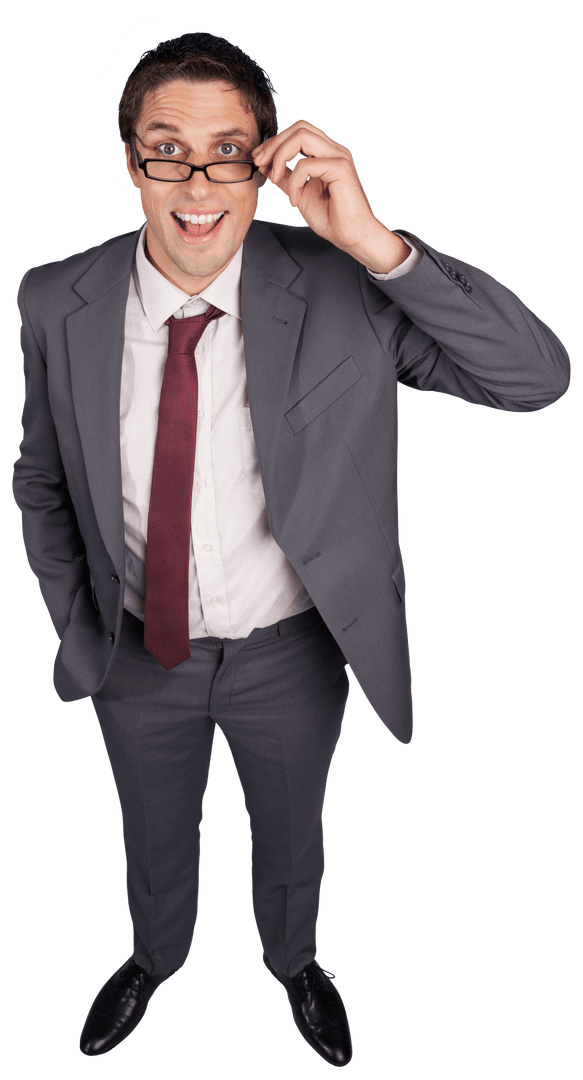 Transparent Background Businessman Touching Glasses Looking Up