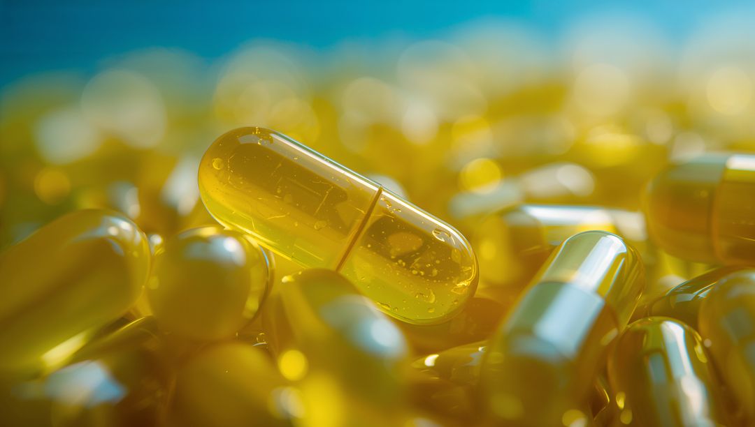 Close Up of Translucent Yellow Gel Capsule with Tiny Air Bubbles