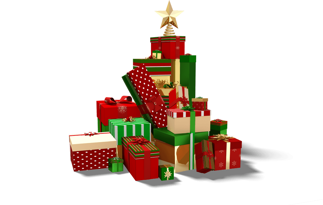 Transparent Holiday Gift Stack with Gold Star Topper