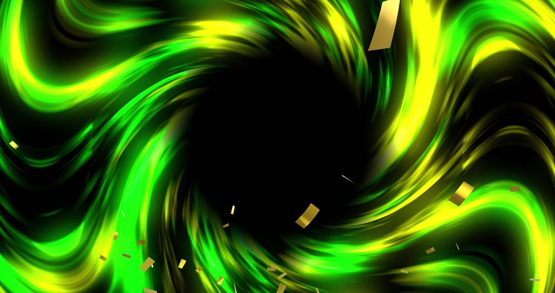 Vibrant Green and Yellow Light Trails with Sparkling Confetti