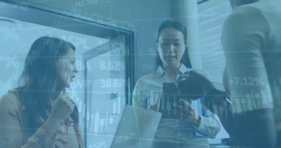 Financial Data and Diverse Team Collaborating in Office