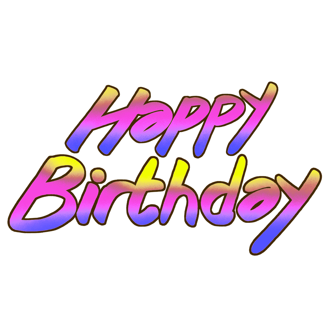Stylized Gradient Happy Birthday Text on Transparent Background