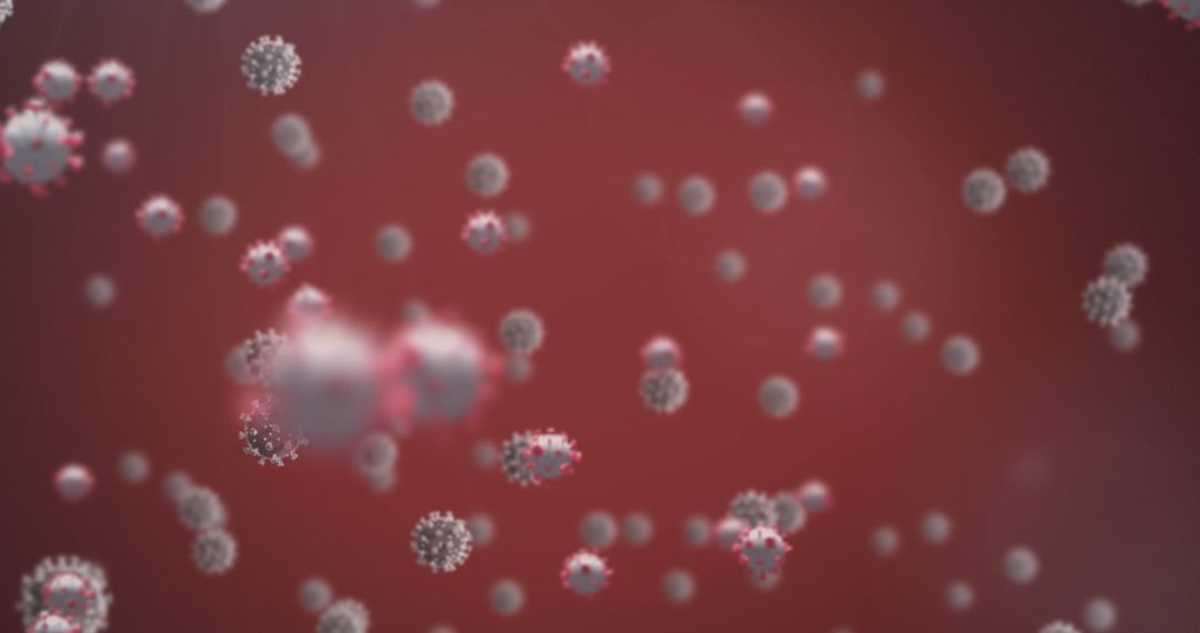 Floating Virus Cells on Red Background Representing Pandemic