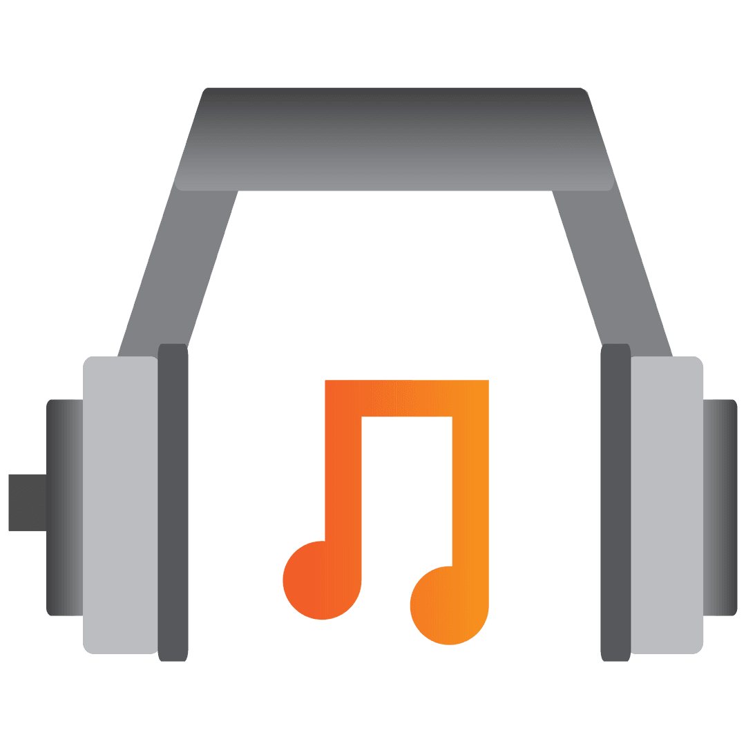 Transparent Headphones Icon with Music Note on Blank Background