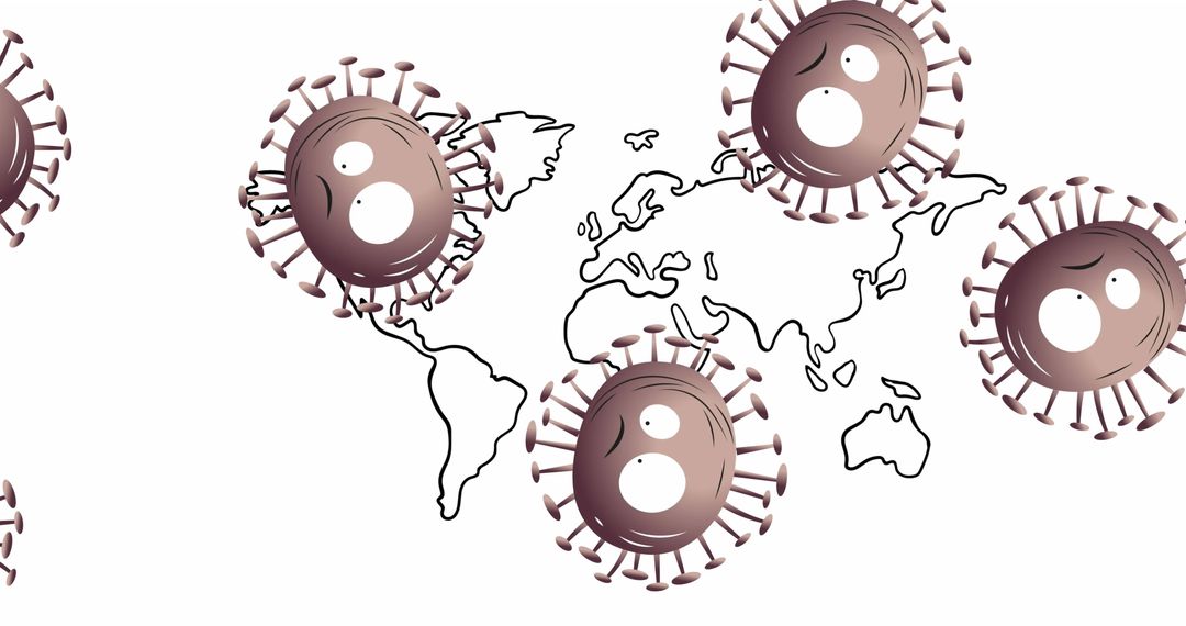 Virus Cells Hovering Above Simplistic World Map