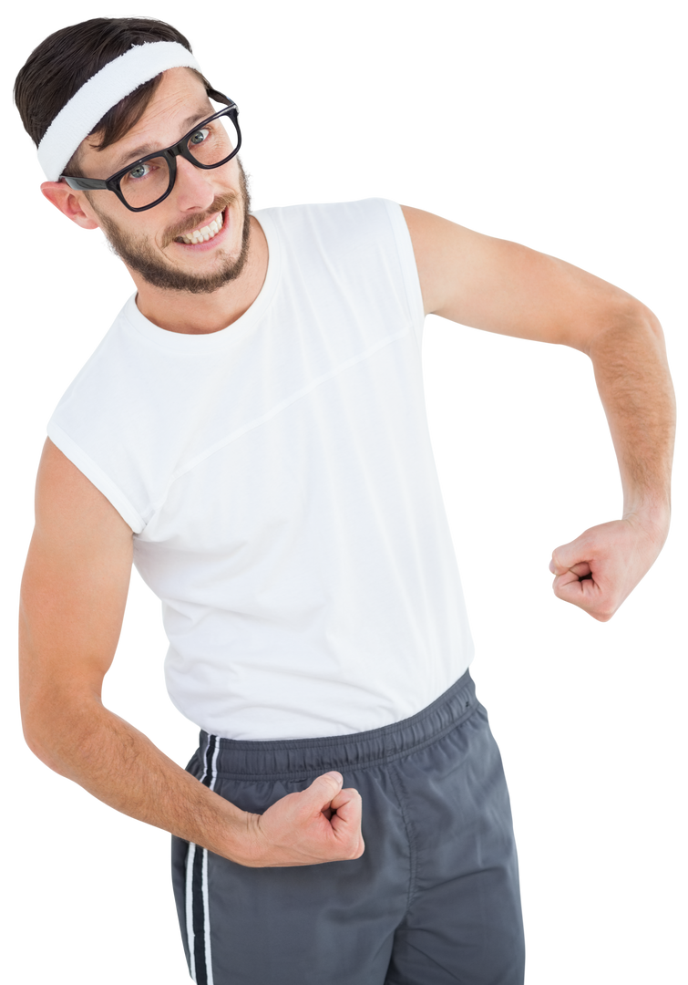 Geeky Man Posing in Sportswear Isolated on Transparent Background - Download Free Stock Images Pikwizard.com