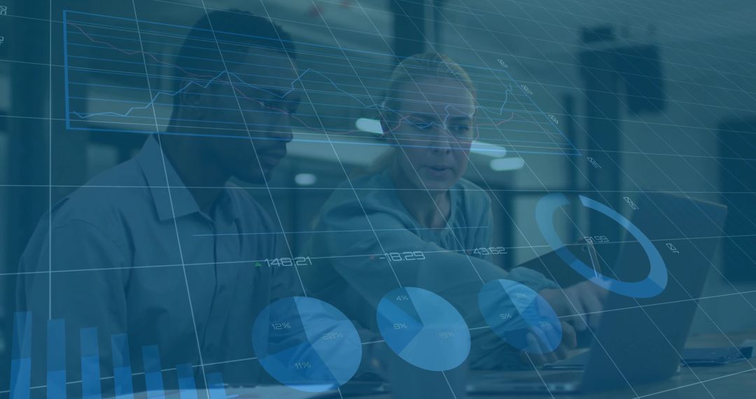 Business Professionals Analyzing Data with Digital Overlays in Office