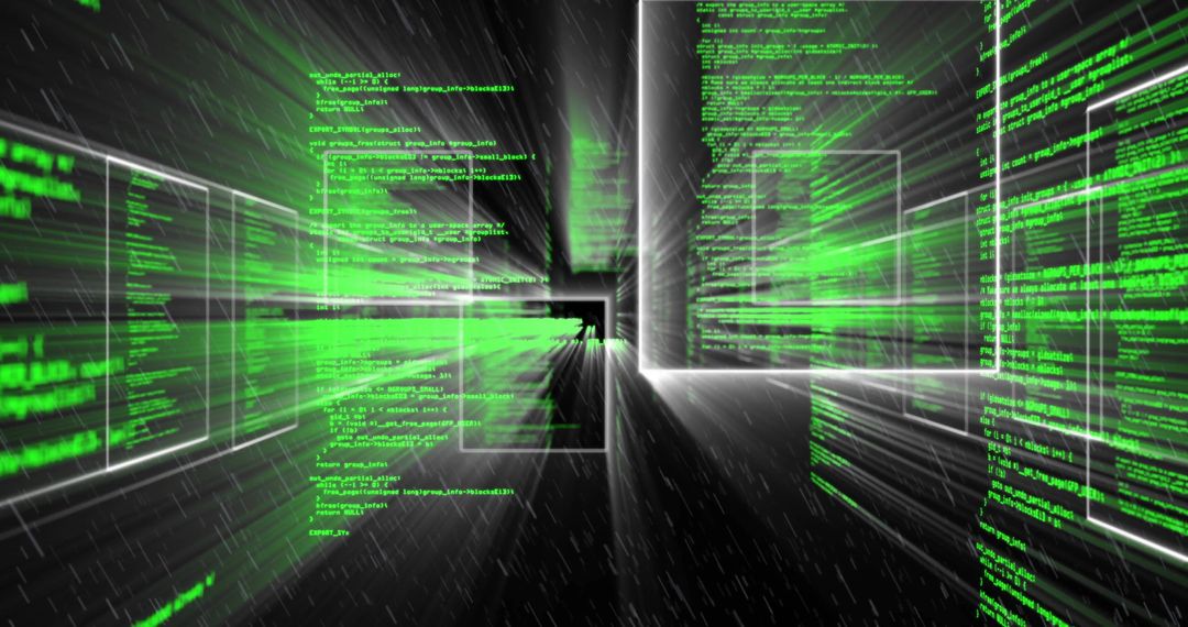 Digital Data Processing with Futuristic Green Code Pouring