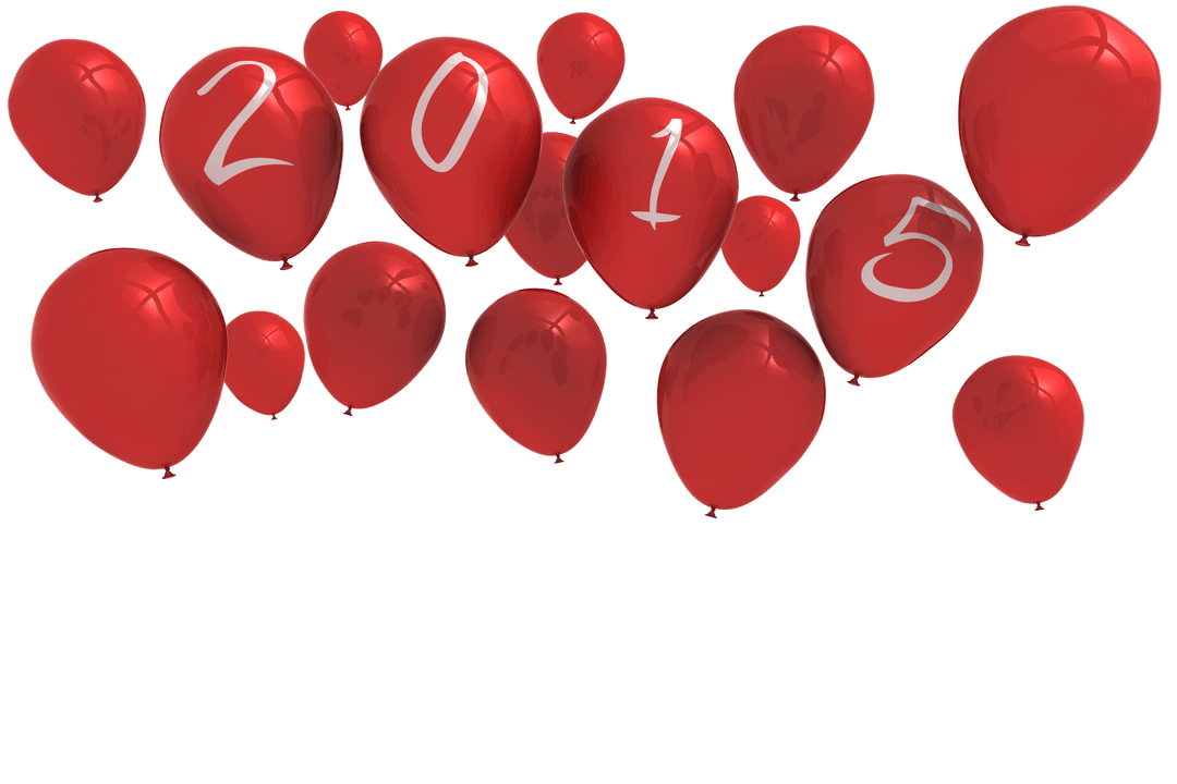 Floating Red Balloons Displaying 2015 on Transparent Background