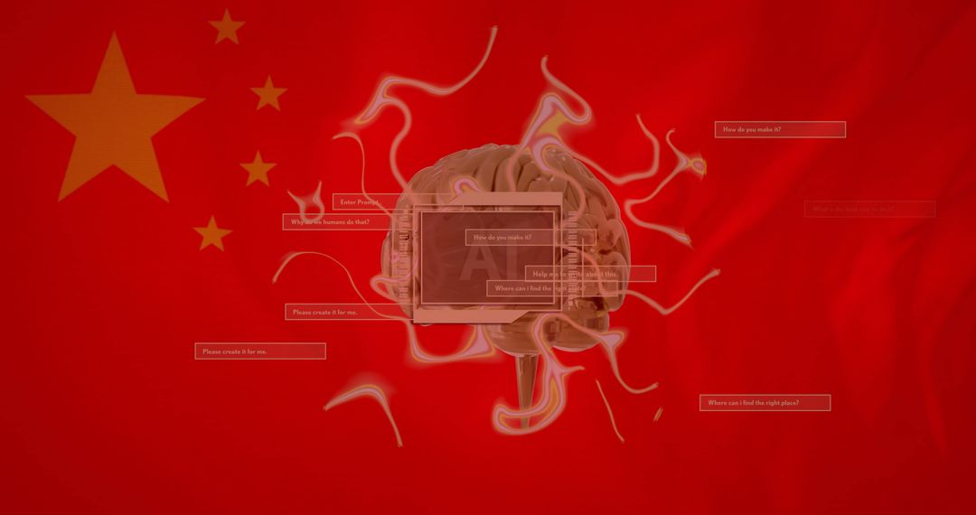 AI Technology Concept Over China Flag with Digital Brain