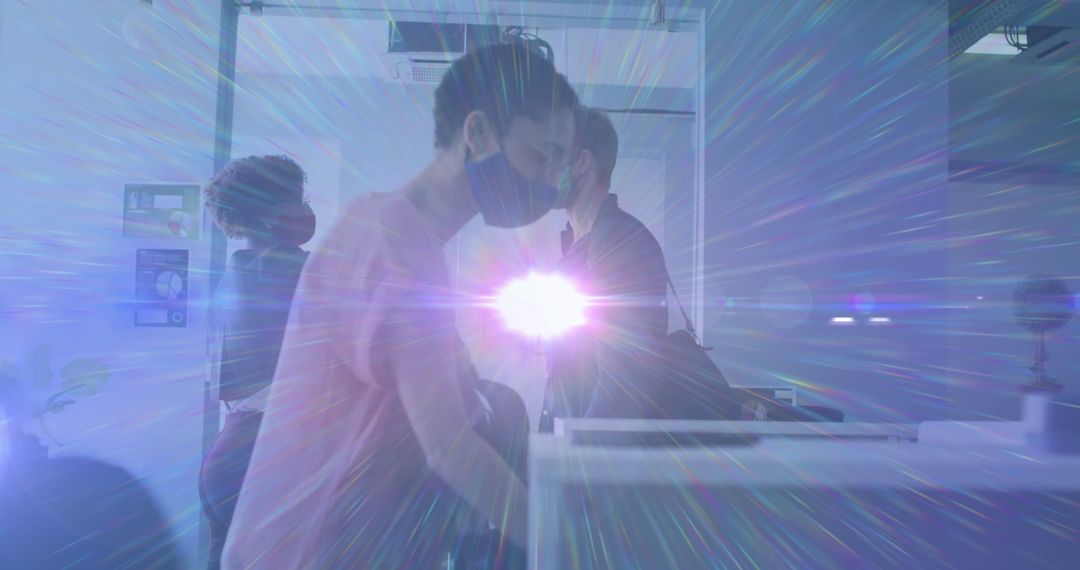 Dynamic Office Scene with Futuristic Light Flare Effect