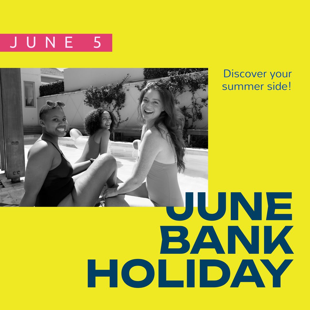 Smiling Friends Enjoy Summer at Pool on June Bank Holiday