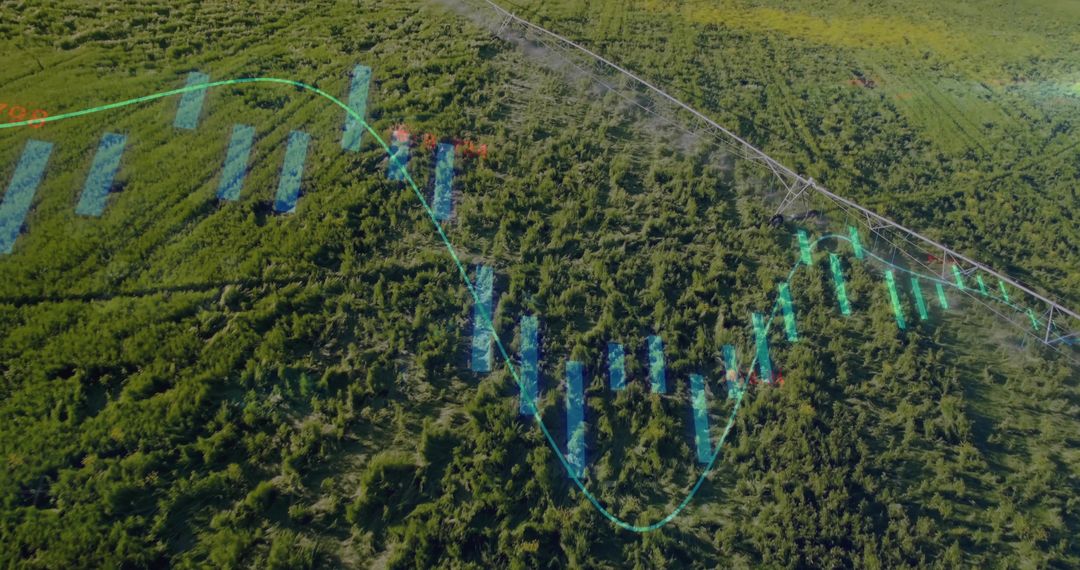 Aerial View of Crop Field with Financial Data Visualization