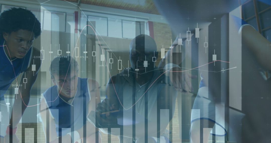 Athletes Analyzing Financial Data and Strategies in Gym Setting