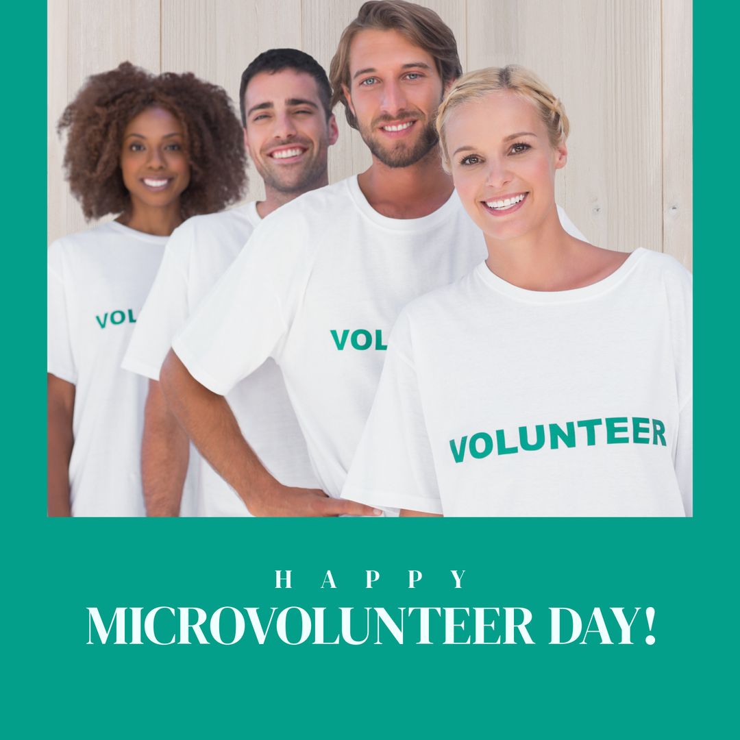 Smiling Multiracial Volunteers Celebrating Microvolunteer Day - Download Free Stock Templates Pikwizard.com