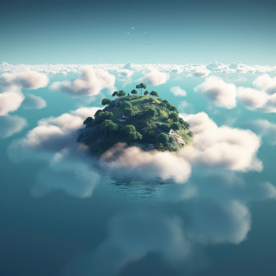 Island in the sky with greenery surrounded by clouds, created using generative ai technology - Free Images, Stock Photos and Pictures on Pikwizard.com