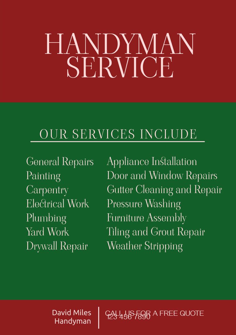 Handyman Service List on Red and Green Background - Download Free Stock Templates Pikwizard.com