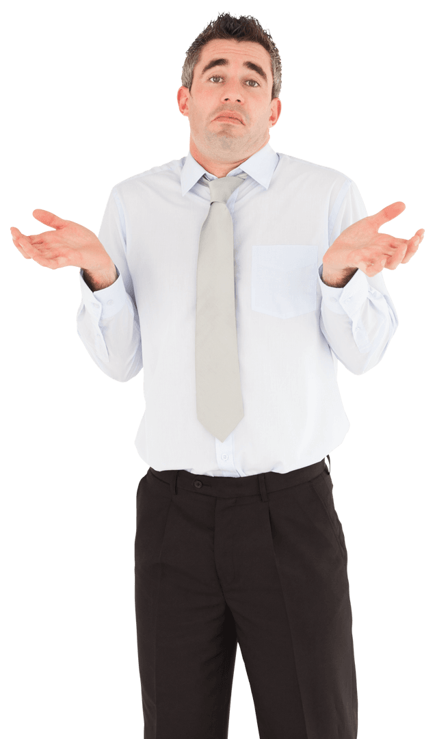 Transparent Clueless Businessman Shrugging Uncertain Gesture