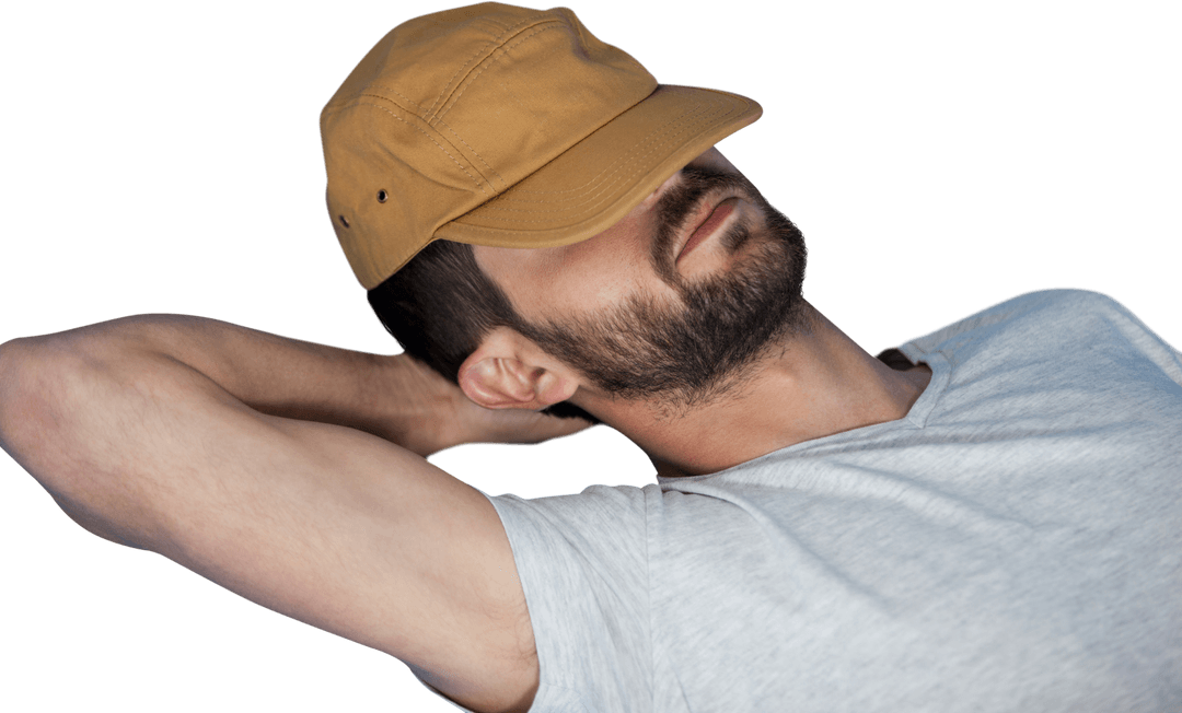 Casual Businessman Relaxing with Cap on Transparent Background