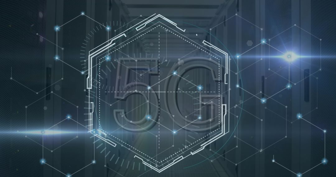 Digital 5G Network Concept in Data Center with Futuristic Graphics