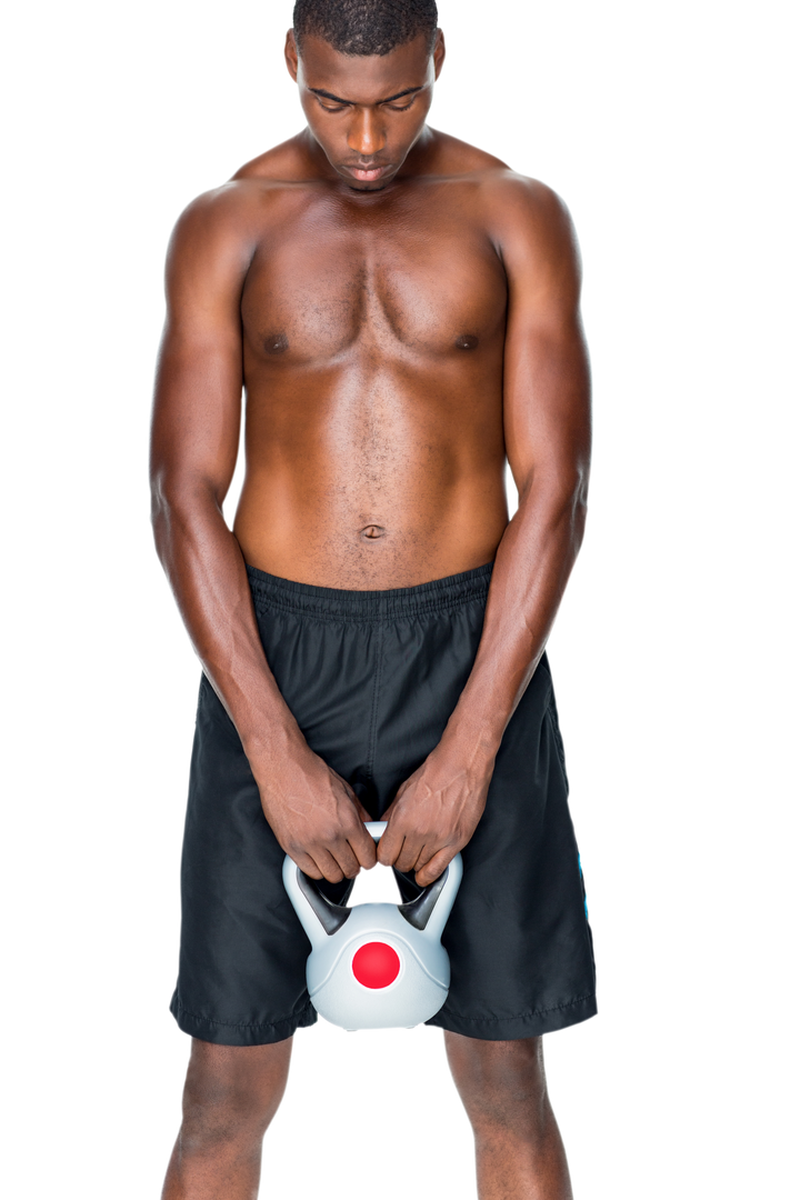 Transparent background shirtless fit young man lifting kettle bell - Download Free Stock Images Pikwizard.com