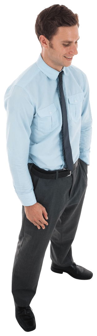 Transparent Happy Businessman Standing with Hand in Pocket