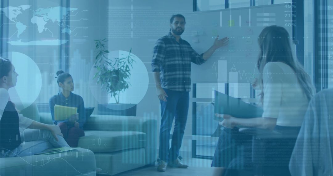 Diverse Team Engaging in Strategic Data Analysis Meeting