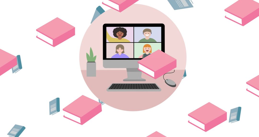 Virtual Learning Concept with Diverse Students on Video Call