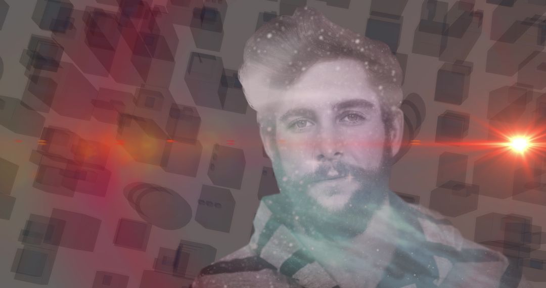 Futuristic Double Exposure of Man and Digital Cityscape