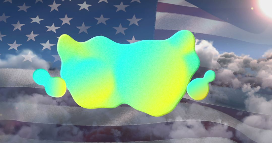 USA Flag with Vibrant Speech Bubble and Floating Clouds