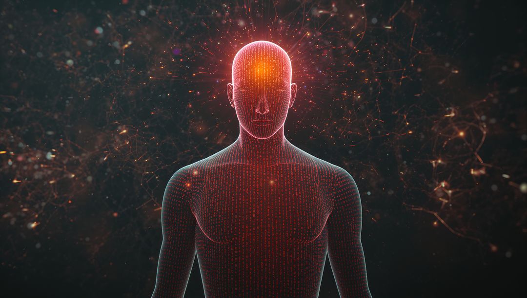 Futuristic Digital Human Silhouette with Neural Network