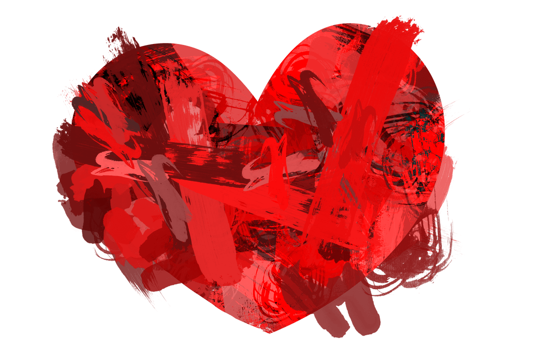 Opaque Red Heart Illustration with Artistic Brushes Transparent Background