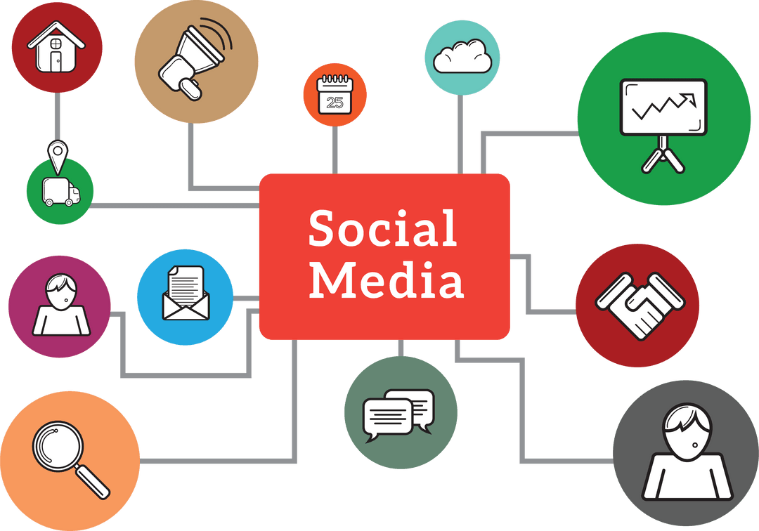 Social Media Transparent Icons Connected on White Background